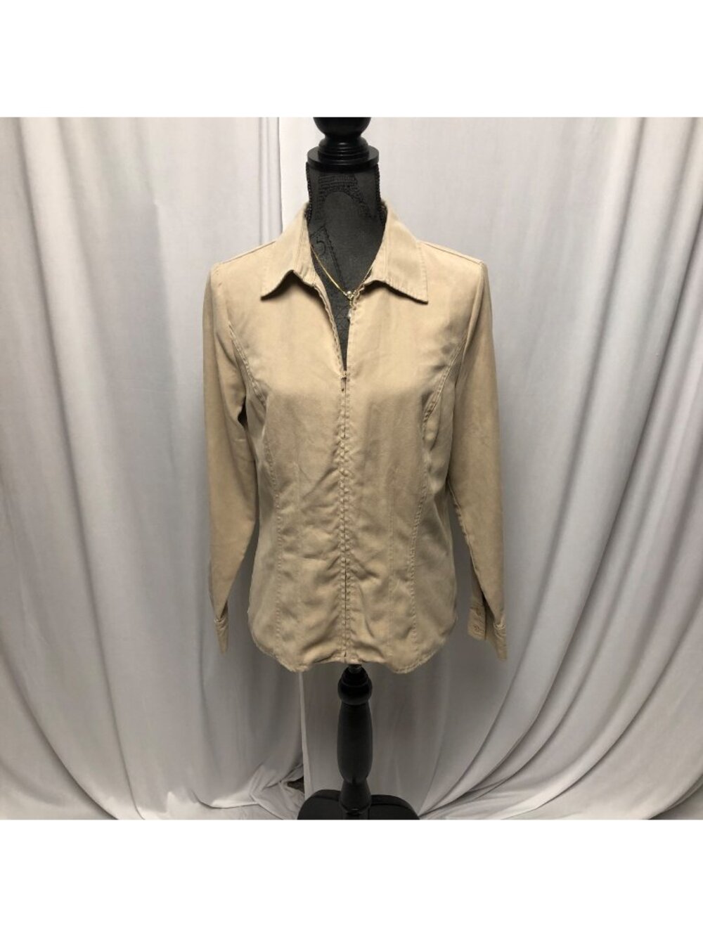 Sonoma Life Style Jacket Womens Size Medium Beige Zippered Collared Long Sleeve